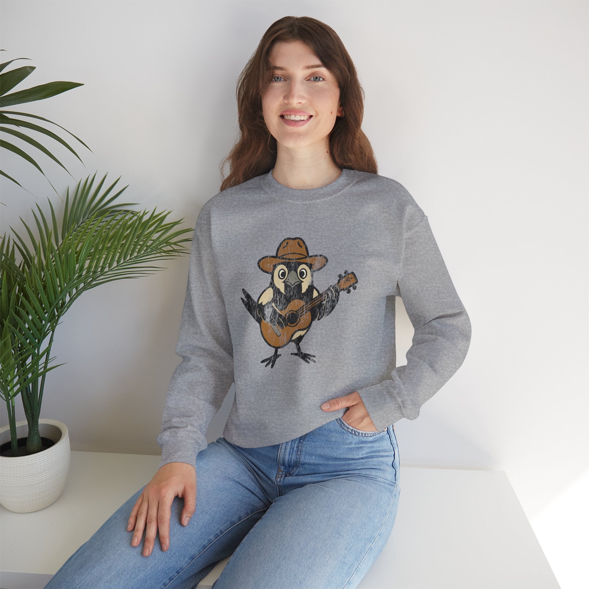 Cowpoke Sweatshirt— Cute Cowboy Magpie Playing Guitar Sweater