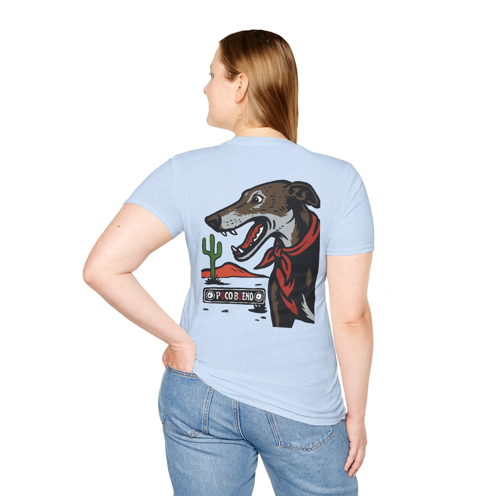 Dolly The Greyhound Desert Bandana T-Shirt — 'Poco Bueno' Graphic Tee