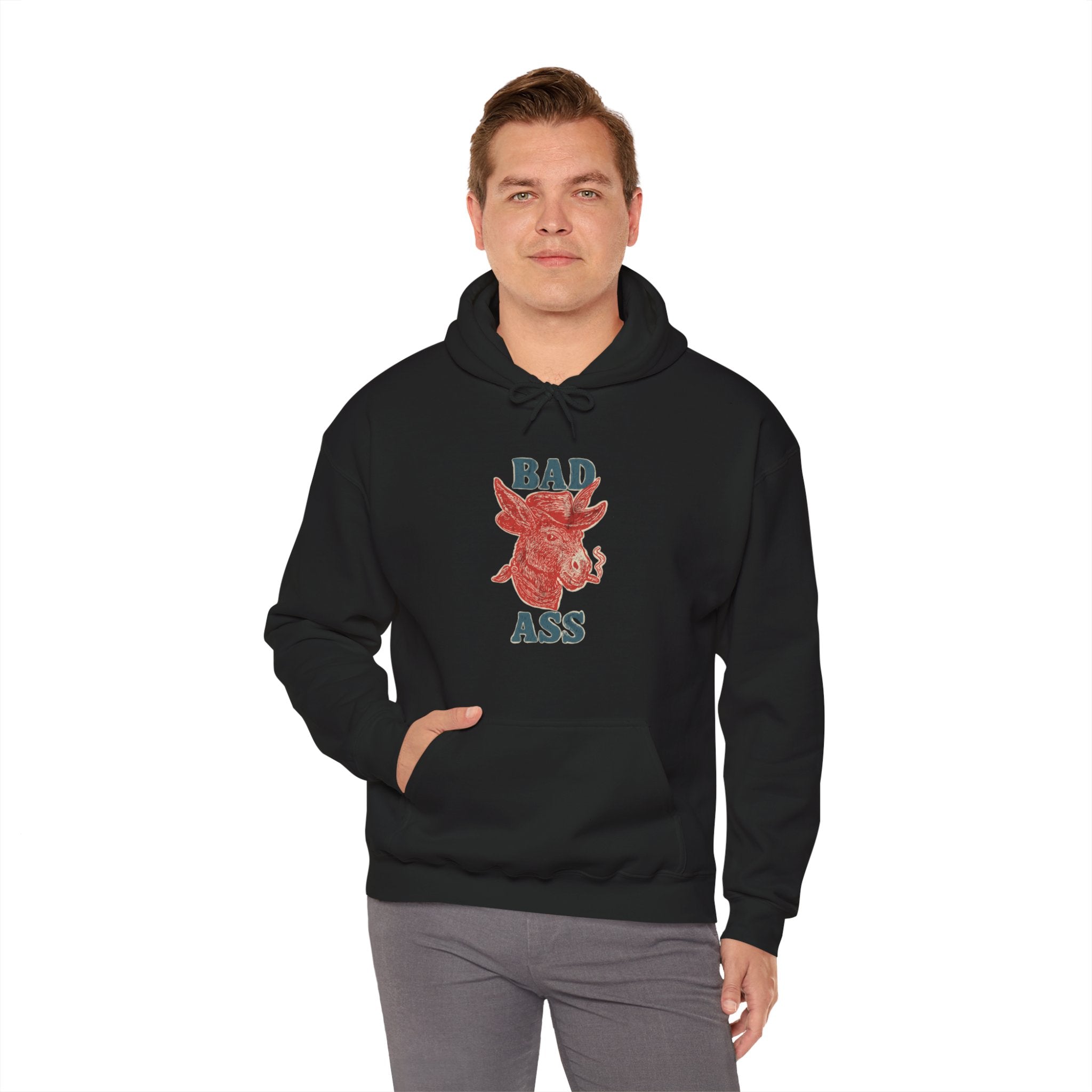Bad Ass Donkey Hoodie — Vintage Smoky Red Graphic Sweatshirt