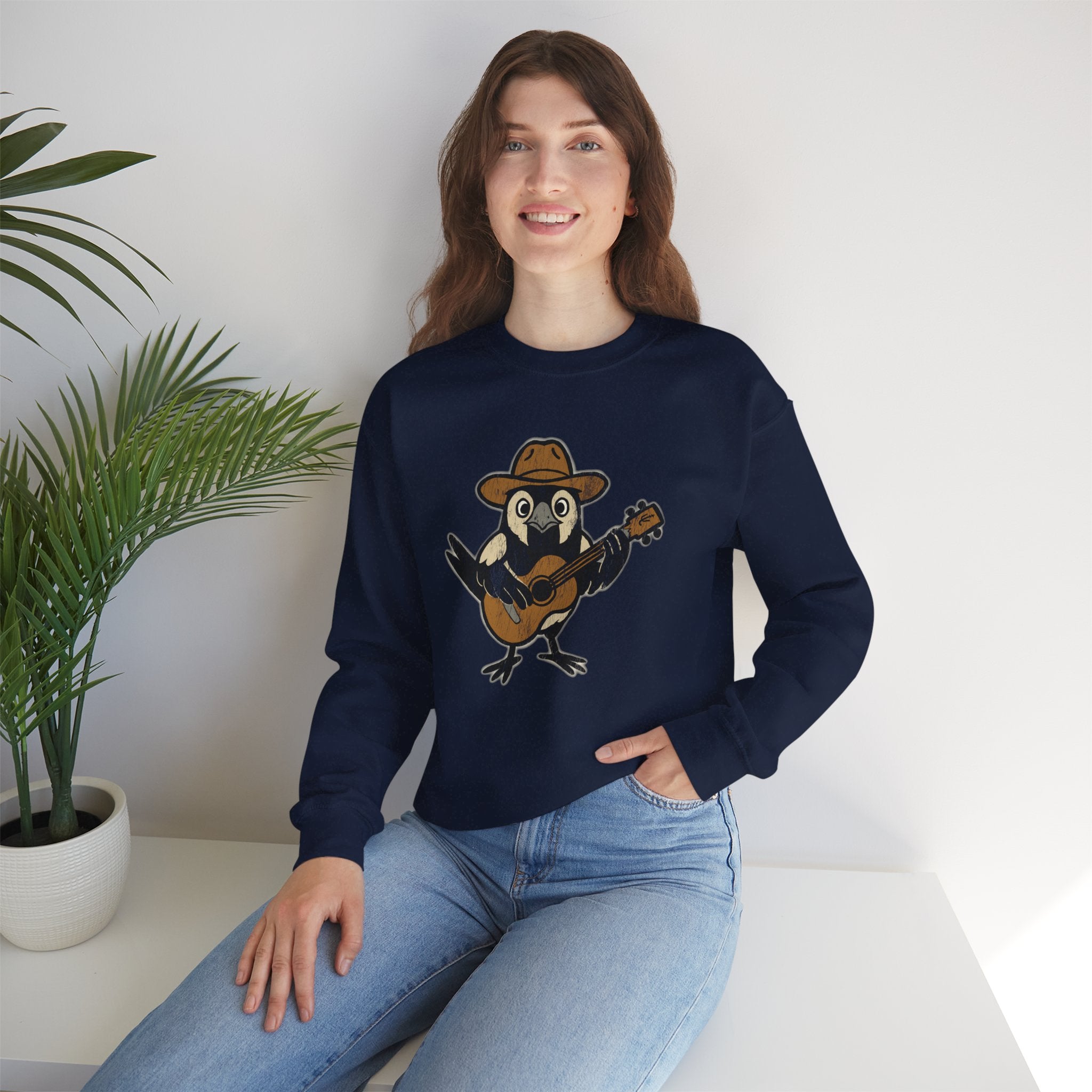 Cowpoke Sweatshirt— Cute Cowboy Magpie Playing Guitar Sweater