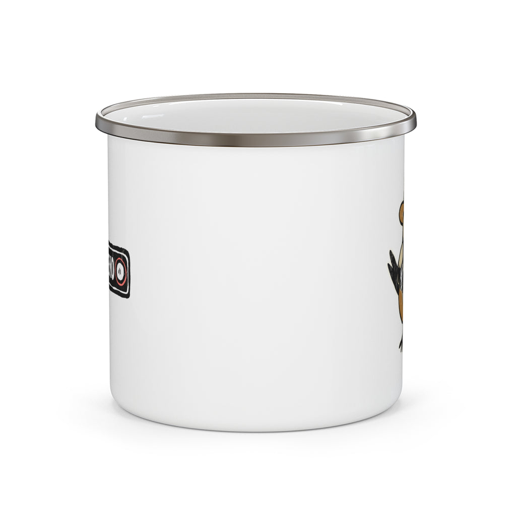 Cowpoke Enamel Camping Mug — Cowboy Bird Playing Guitar Rustic Camp Coffee Cup
