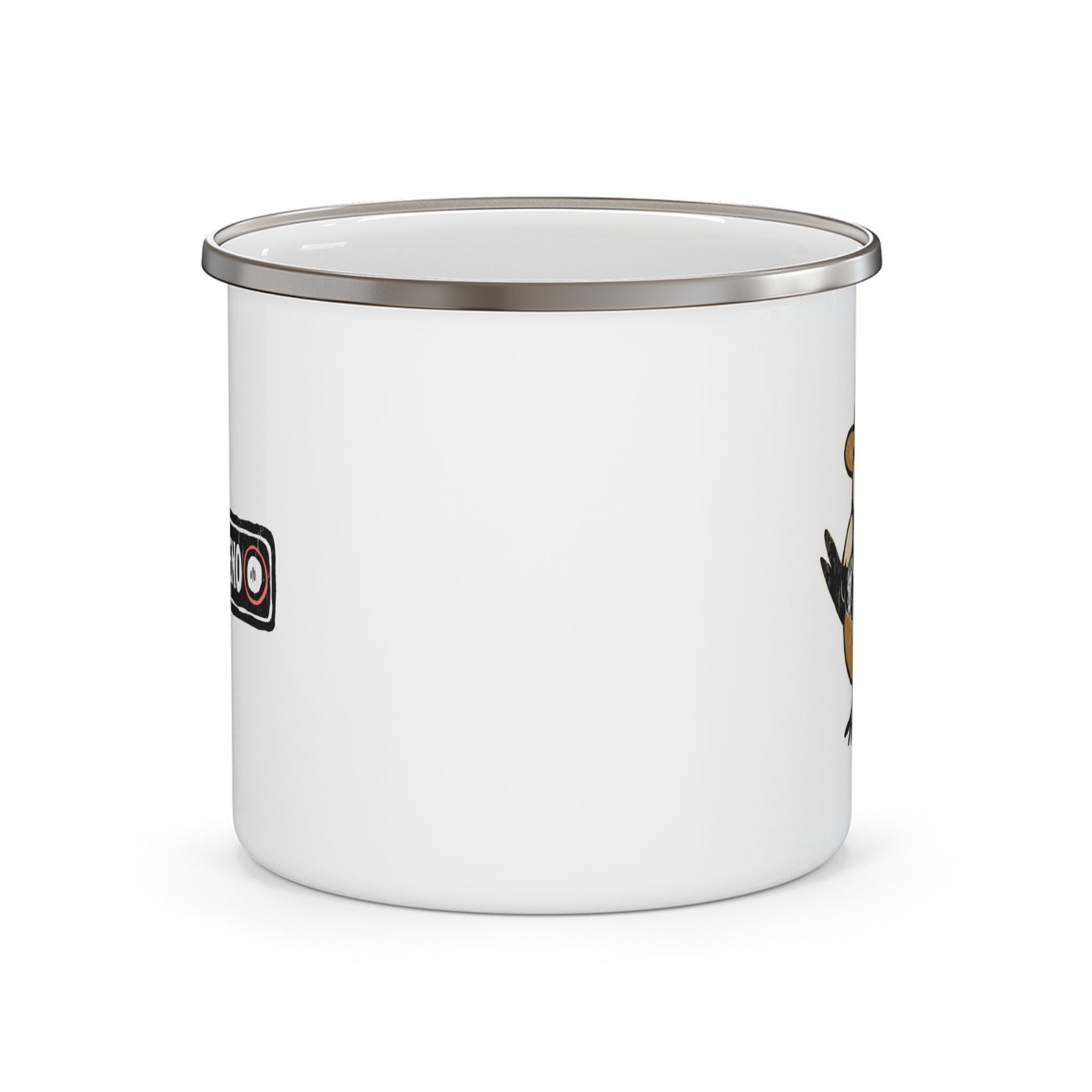 Cowpoke Enamel Camping Mug — Cowboy Bird Playing Guitar Rustic Camp Coffee Cup