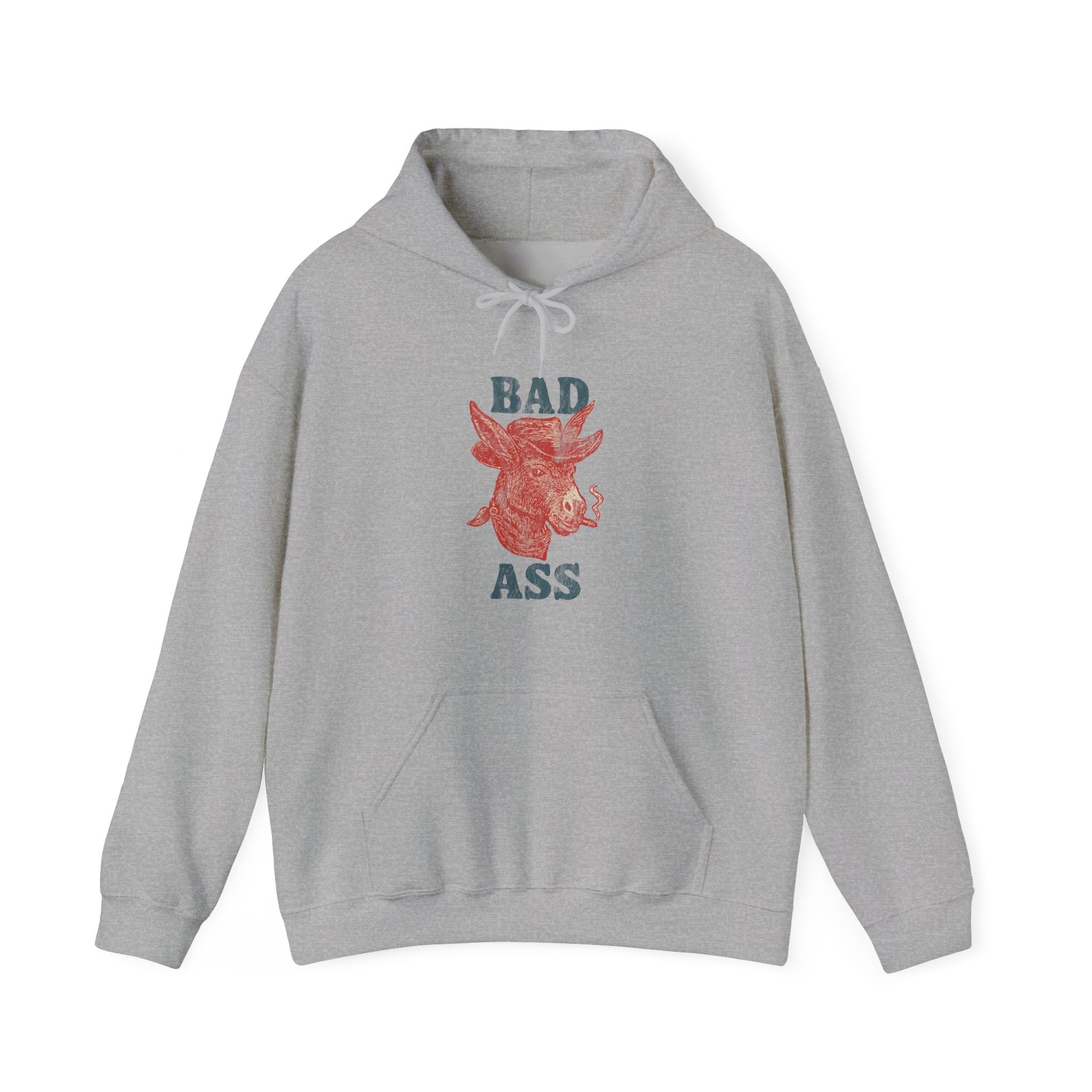 Bad Ass Donkey Hoodie — Vintage Smoky Red Graphic Sweatshirt