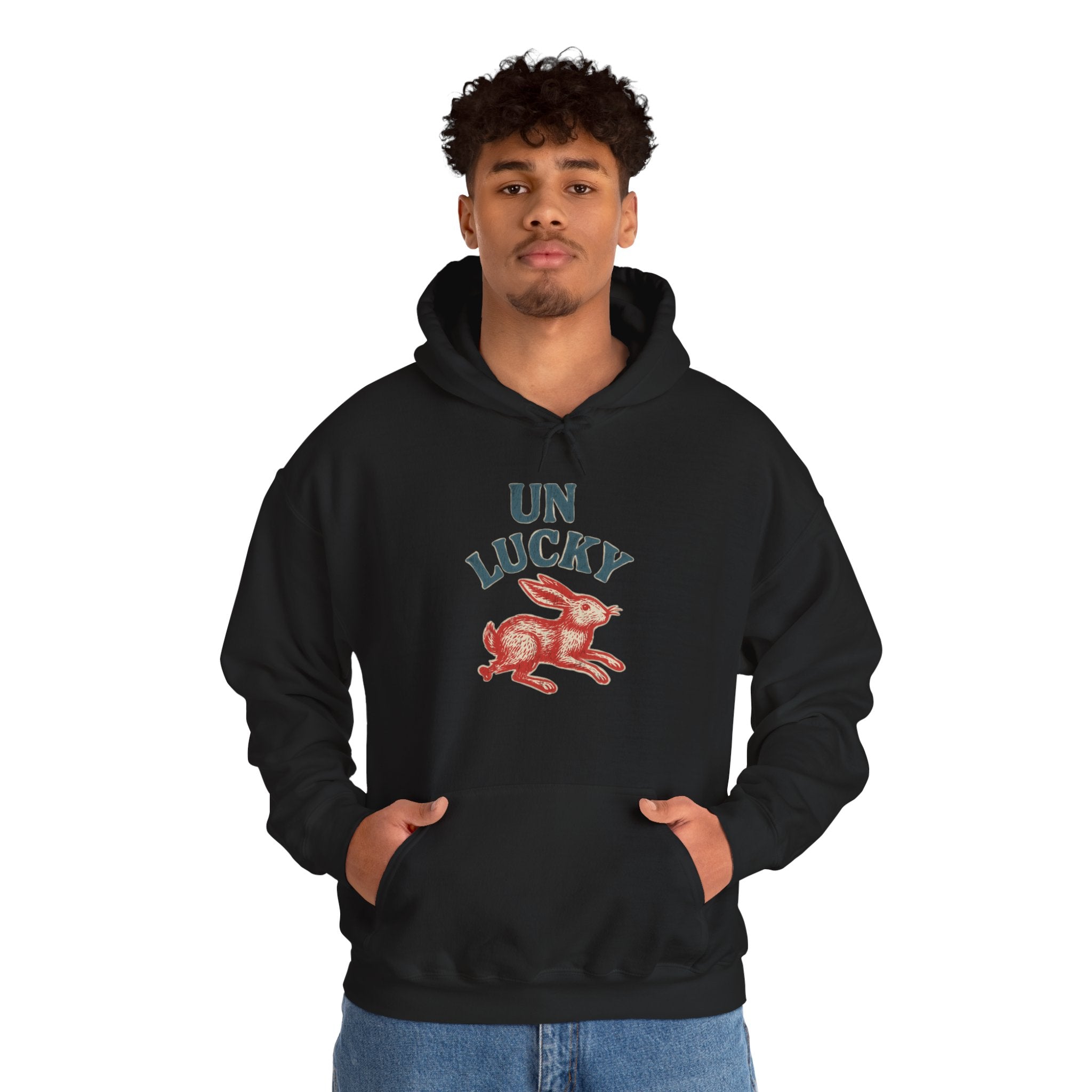'Unlucky' Vintage Rabbit Graphic Hooded Sweatshirt