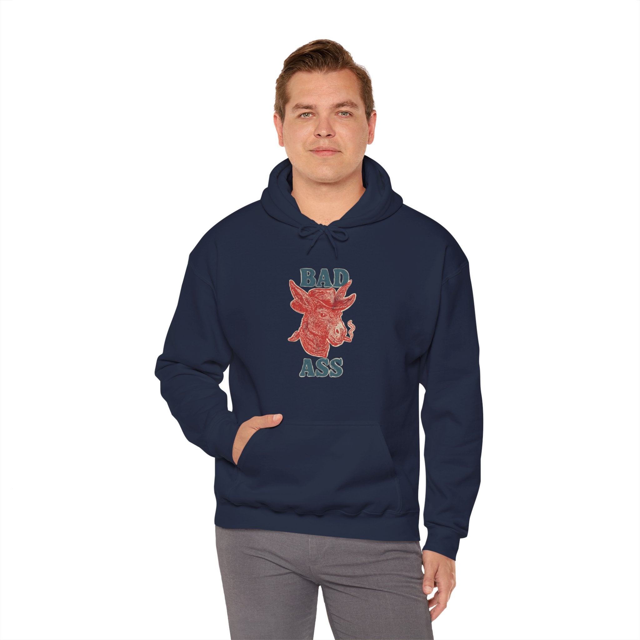 Bad Ass Donkey Hoodie — Vintage Smoky Red Graphic Sweatshirt