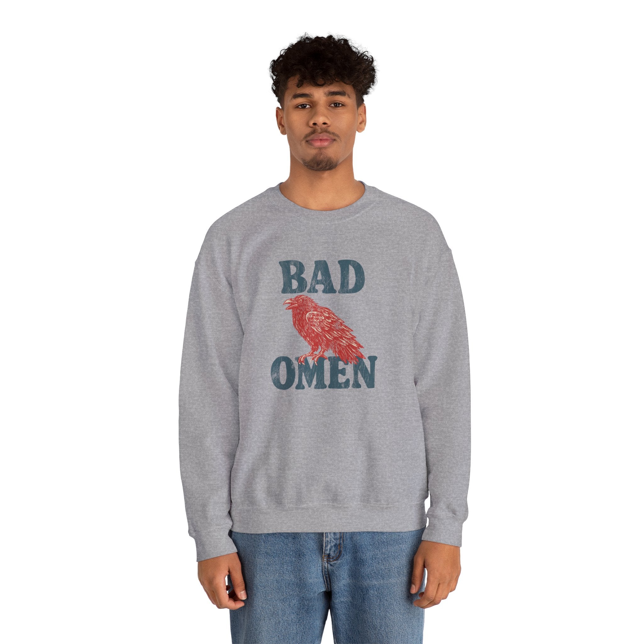 Bad Omen Sweatshirt — Vintage Raven Graphic for Goth & Alternative Style