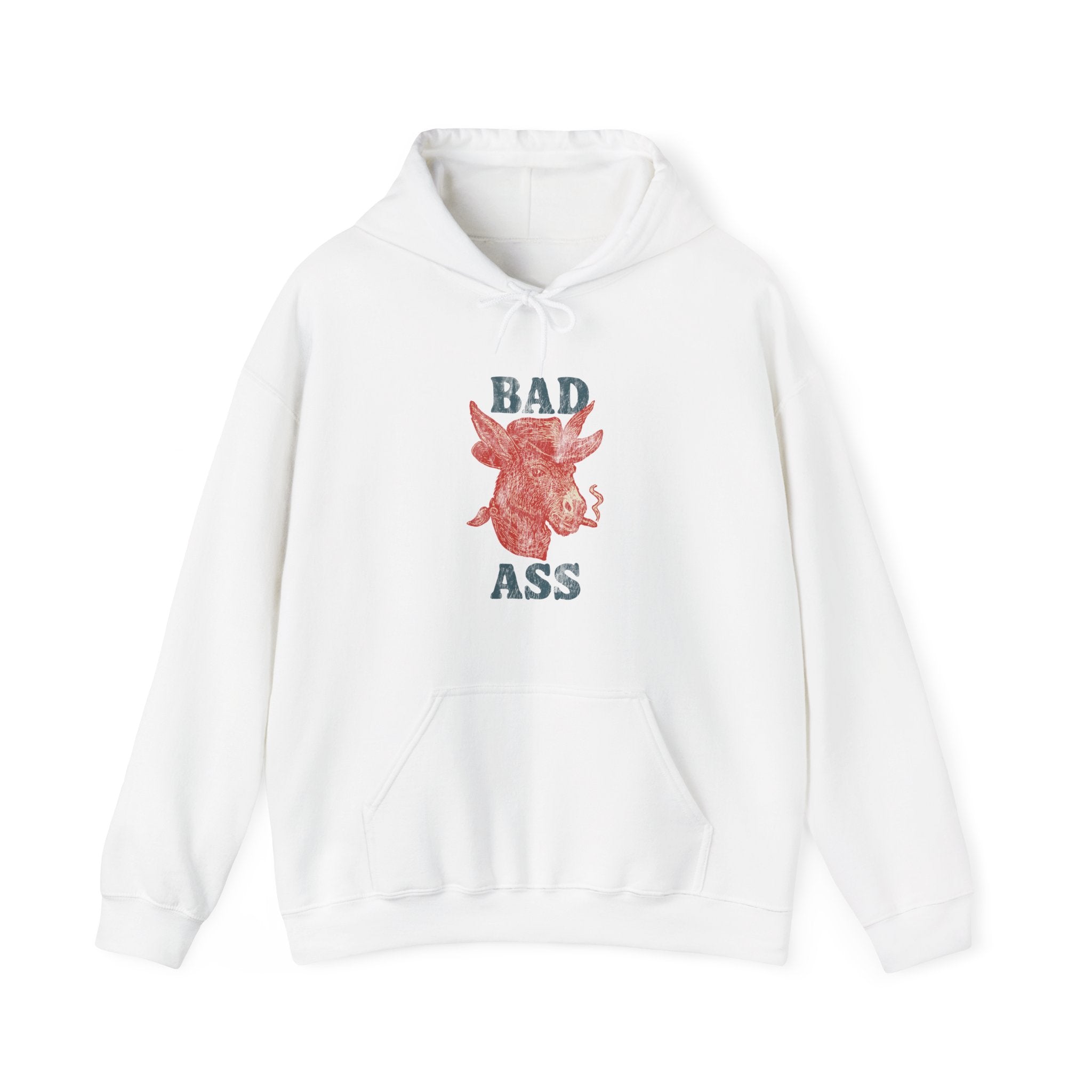 Bad Ass Donkey Hoodie — Vintage Smoky Red Graphic Sweatshirt