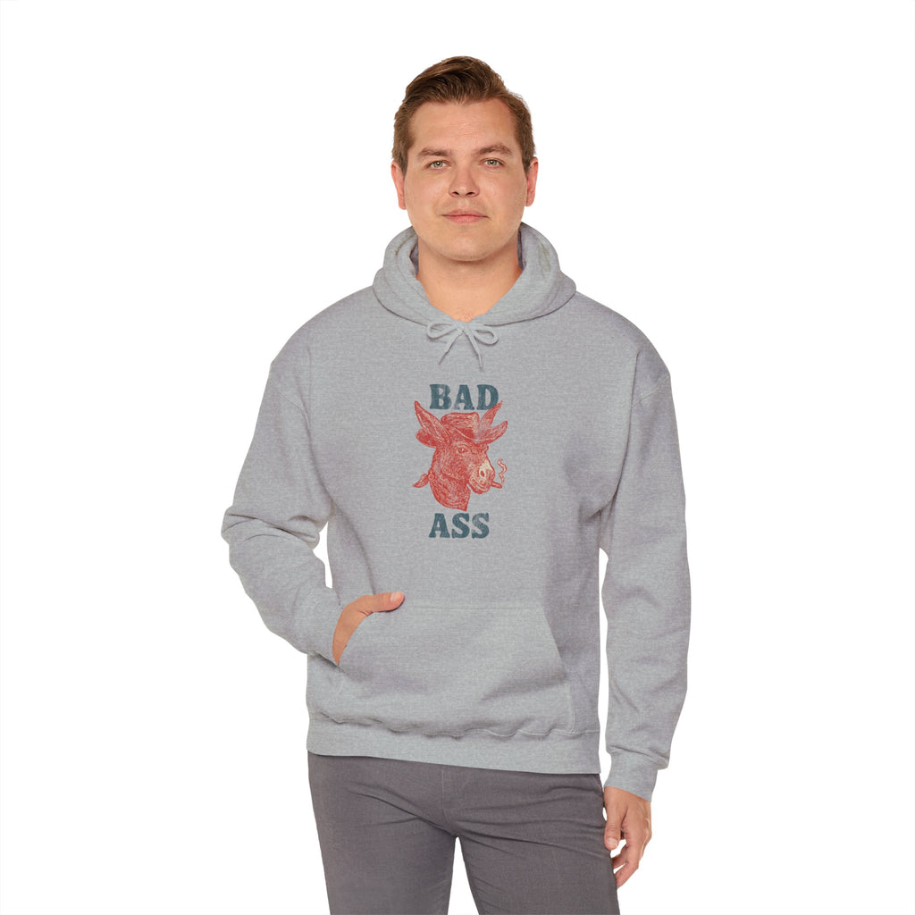 Bad Ass Donkey Hoodie — Vintage Smoky Red Graphic Sweatshirt