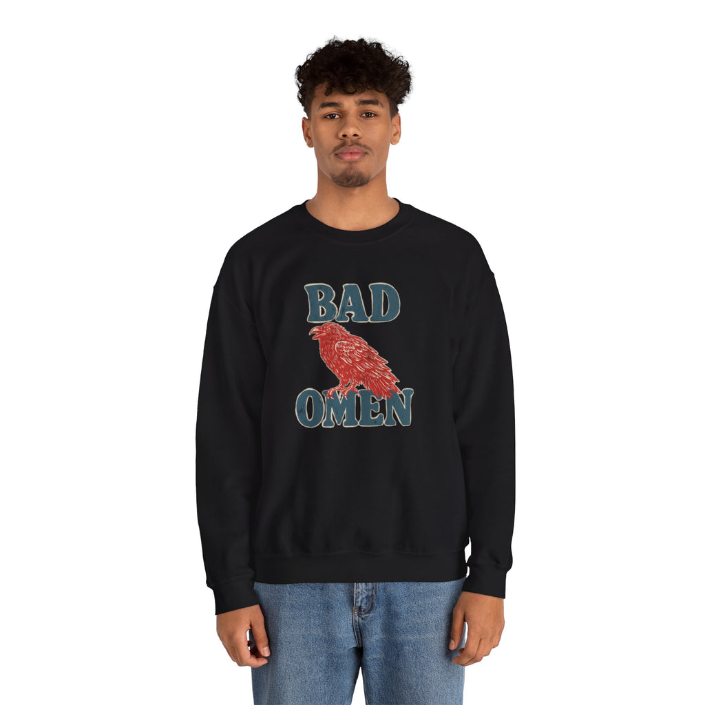 Bad Omen Sweatshirt — Vintage Raven Graphic for Goth & Alternative Style
