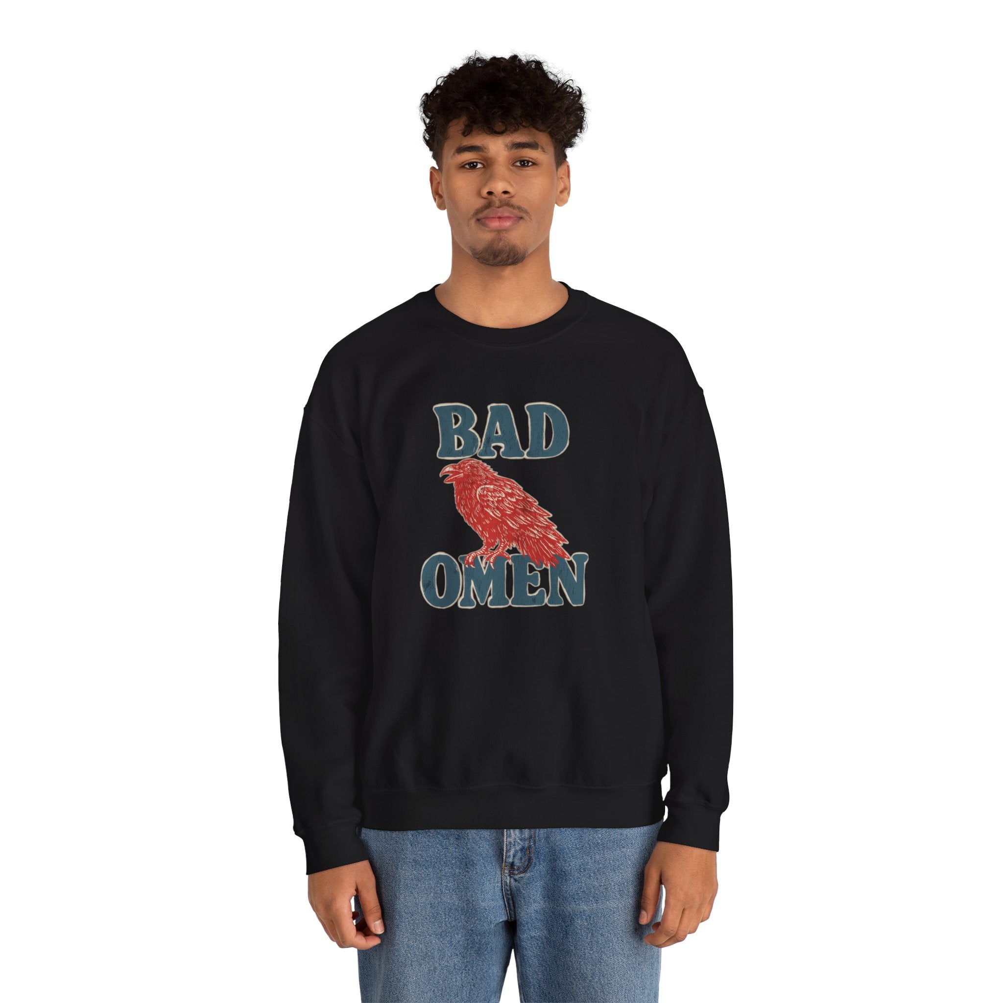 Bad Omen Sweatshirt — Vintage Raven Graphic for Goth & Alternative Style