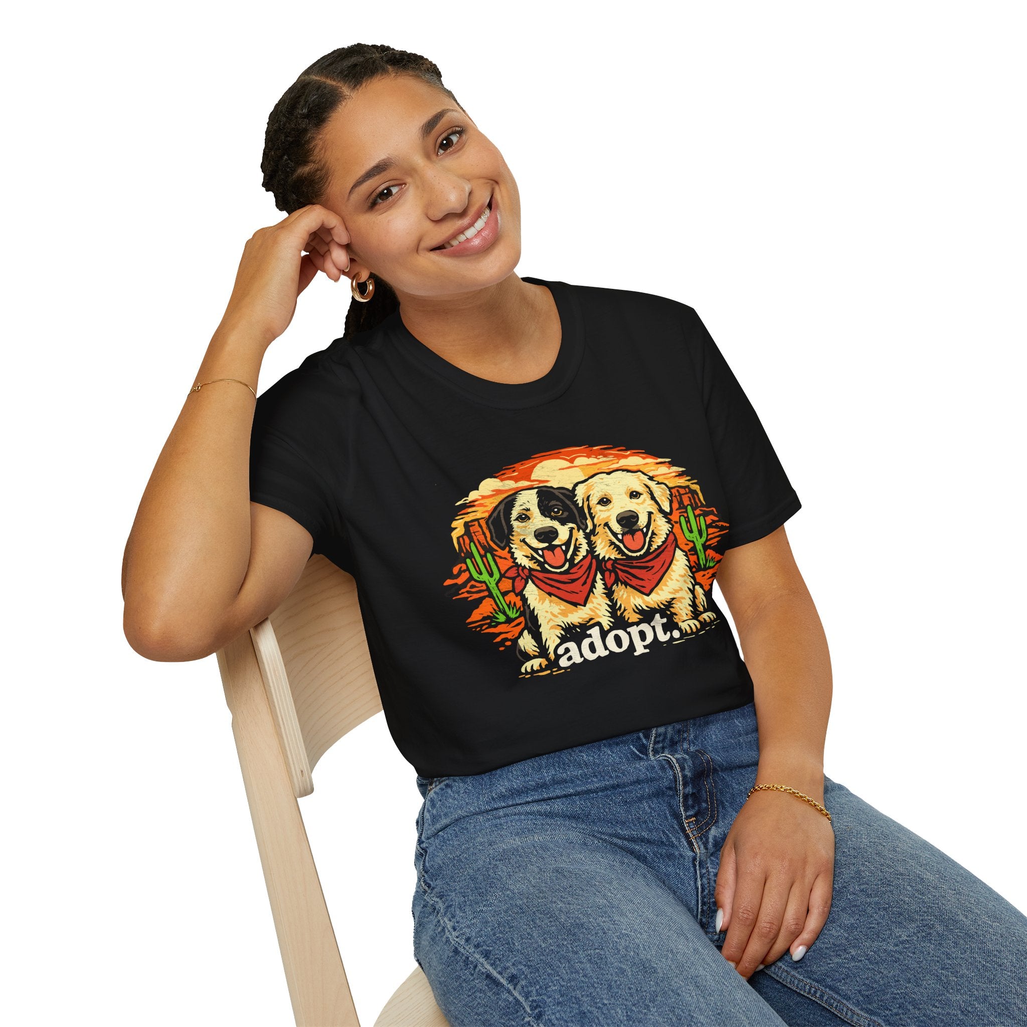Milka and Icy Adopt Dogs T-Shirt — Retro Desert Puppy Rescue Tee