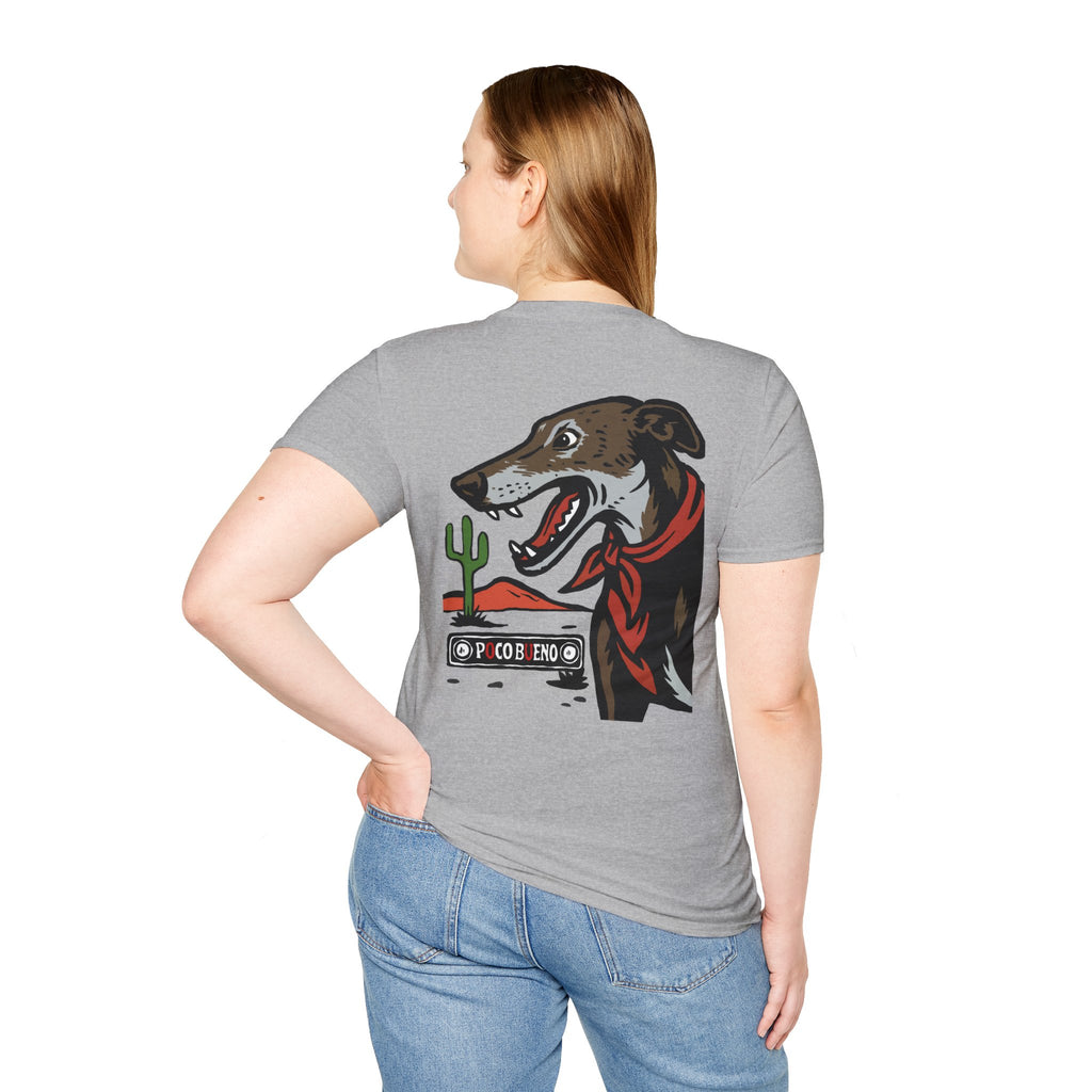 Dolly The Greyhound Desert Bandana T-Shirt — 'Poco Bueno' Graphic Tee
