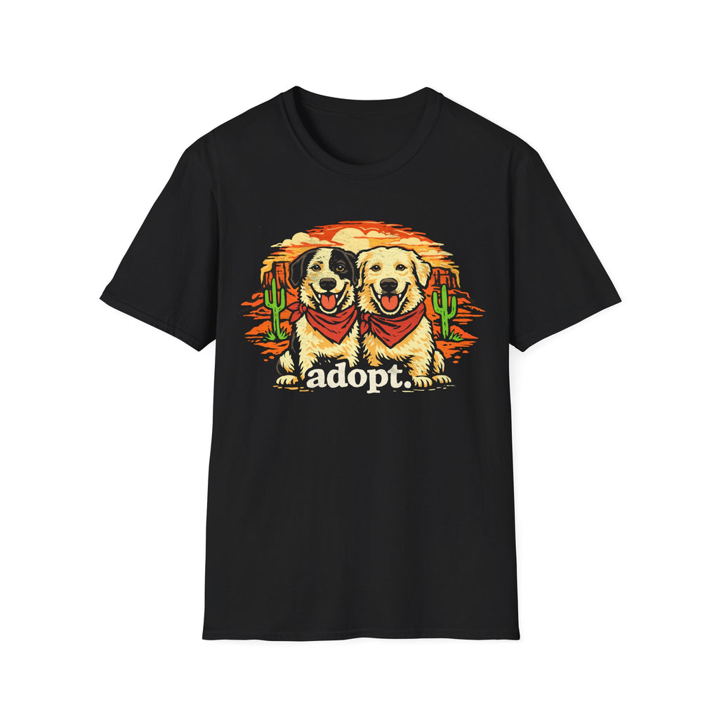 Milka and Icy Adopt Dogs T-Shirt — Retro Desert Puppy Rescue Tee