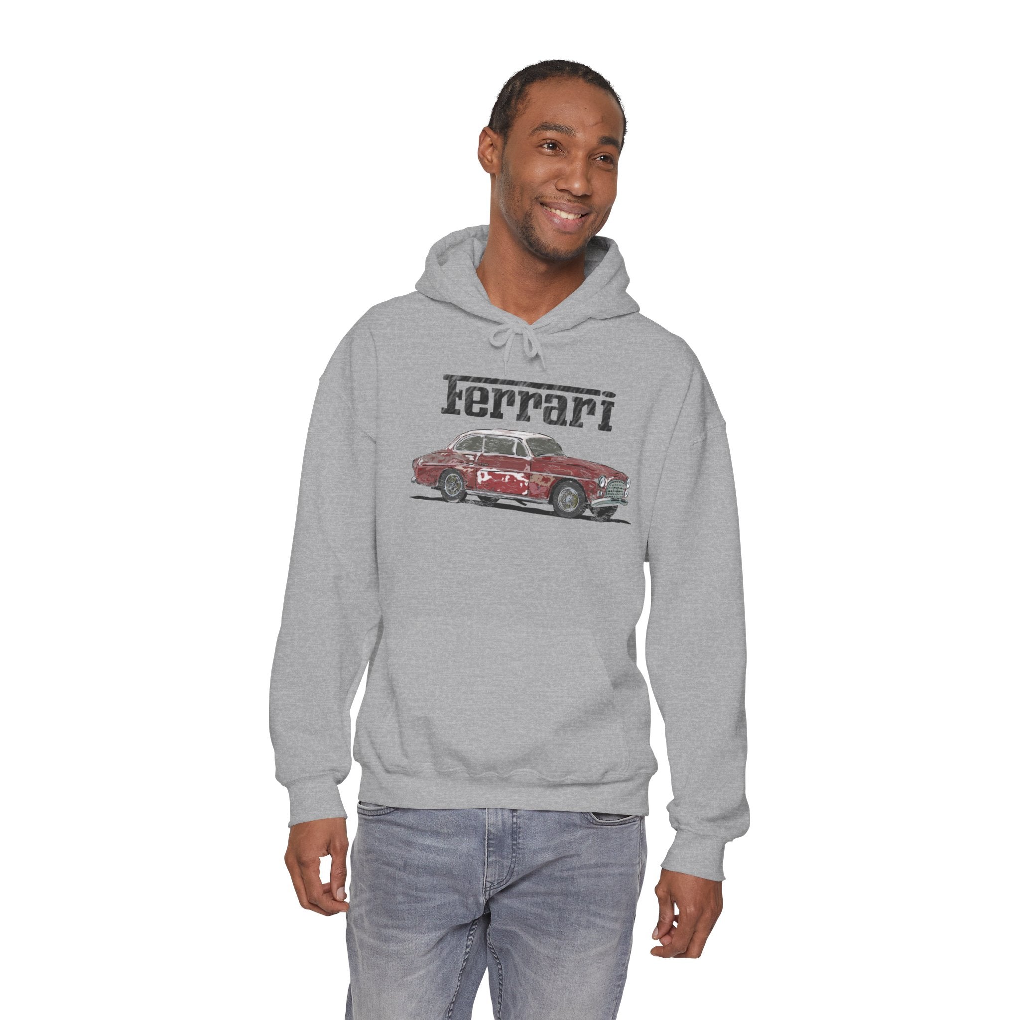 Ferrari America Classic Car Hoodie – Vintage Red Sports Car Graphic Sweatshirt