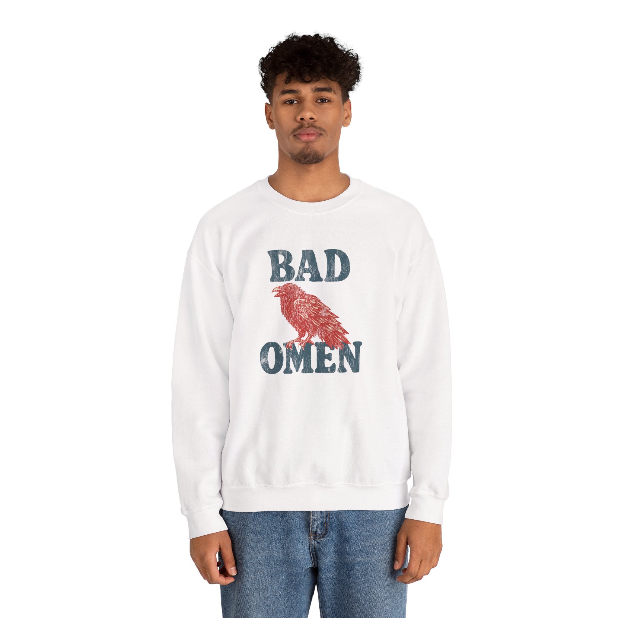 Bad Omen Sweatshirt — Vintage Raven Graphic for Goth & Alternative Style