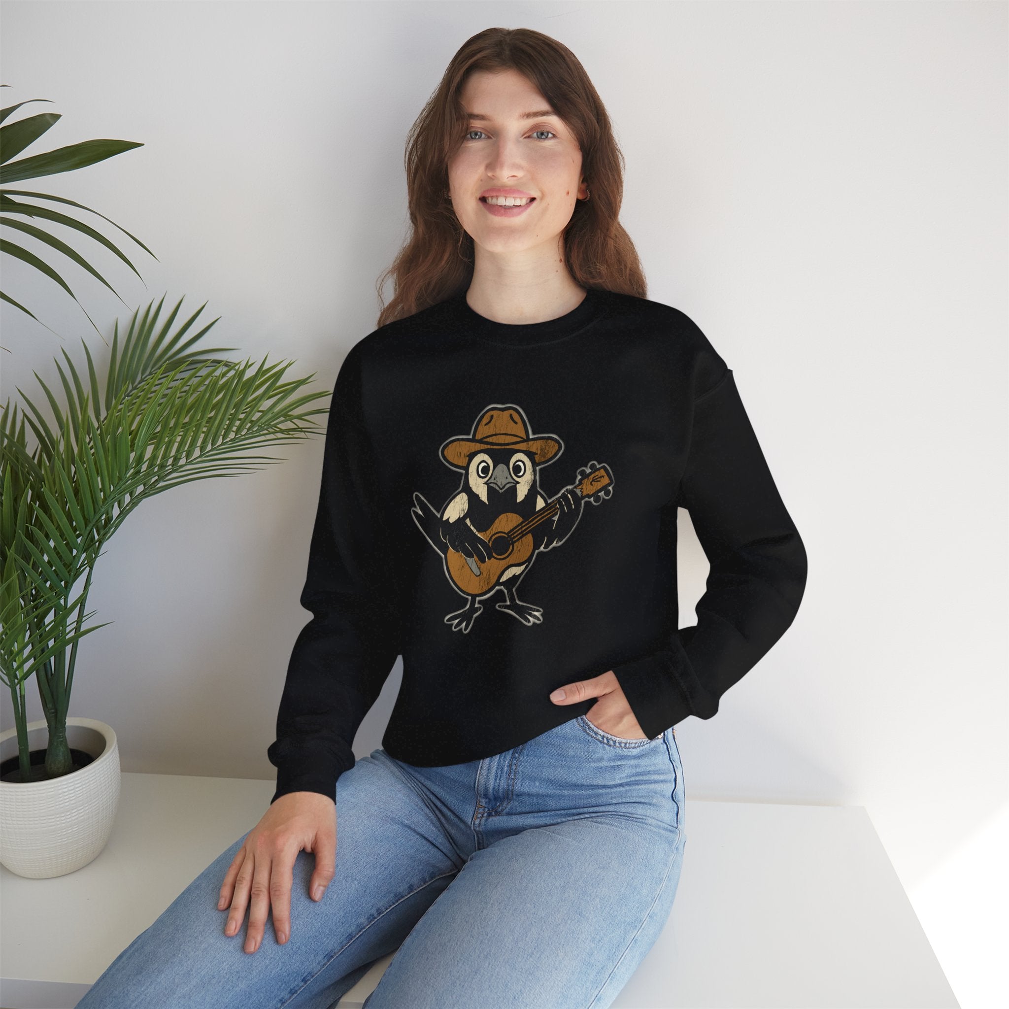 Cowpoke Sweatshirt— Cute Cowboy Magpie Playing Guitar Sweater