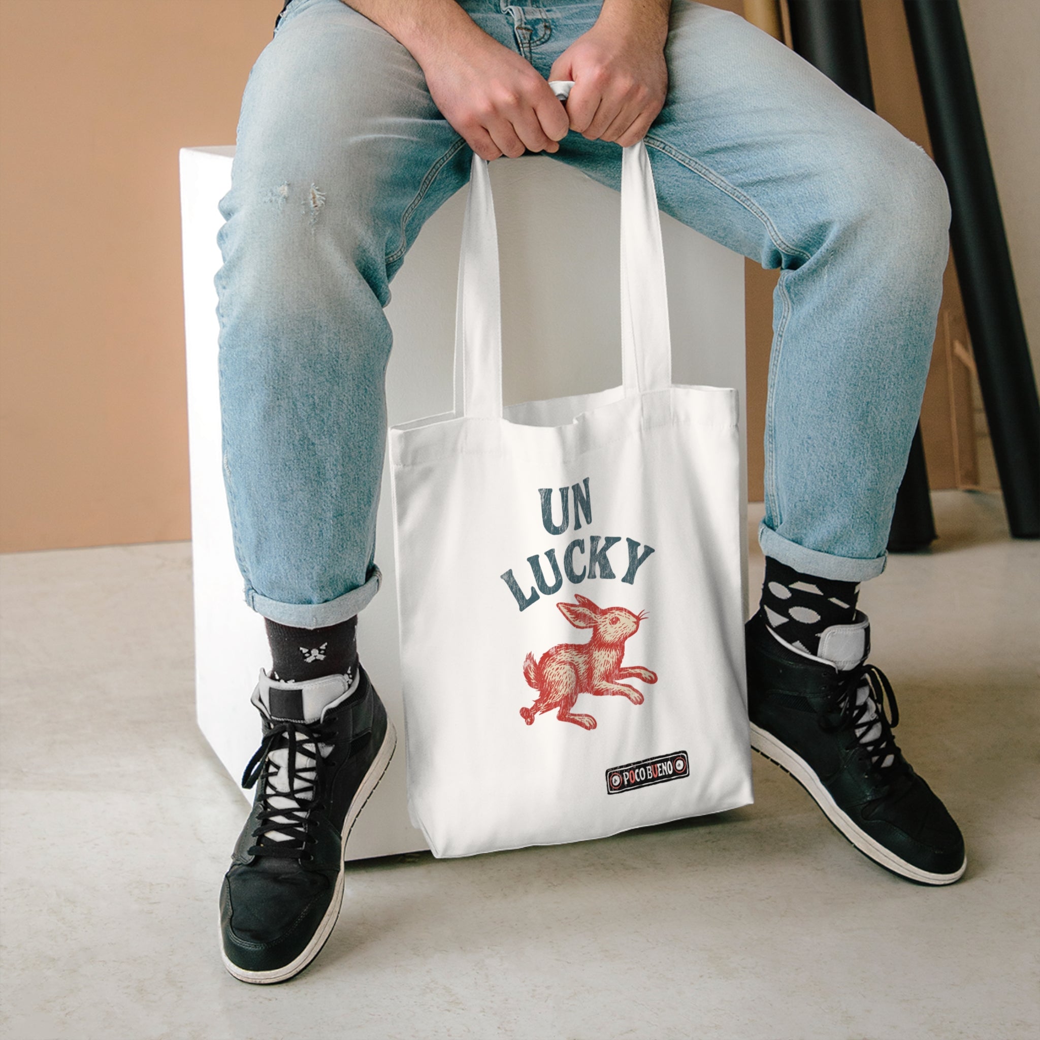 "Unlucky" Vintage Rabbit Tote Bag —  Graphic Cotton Tote