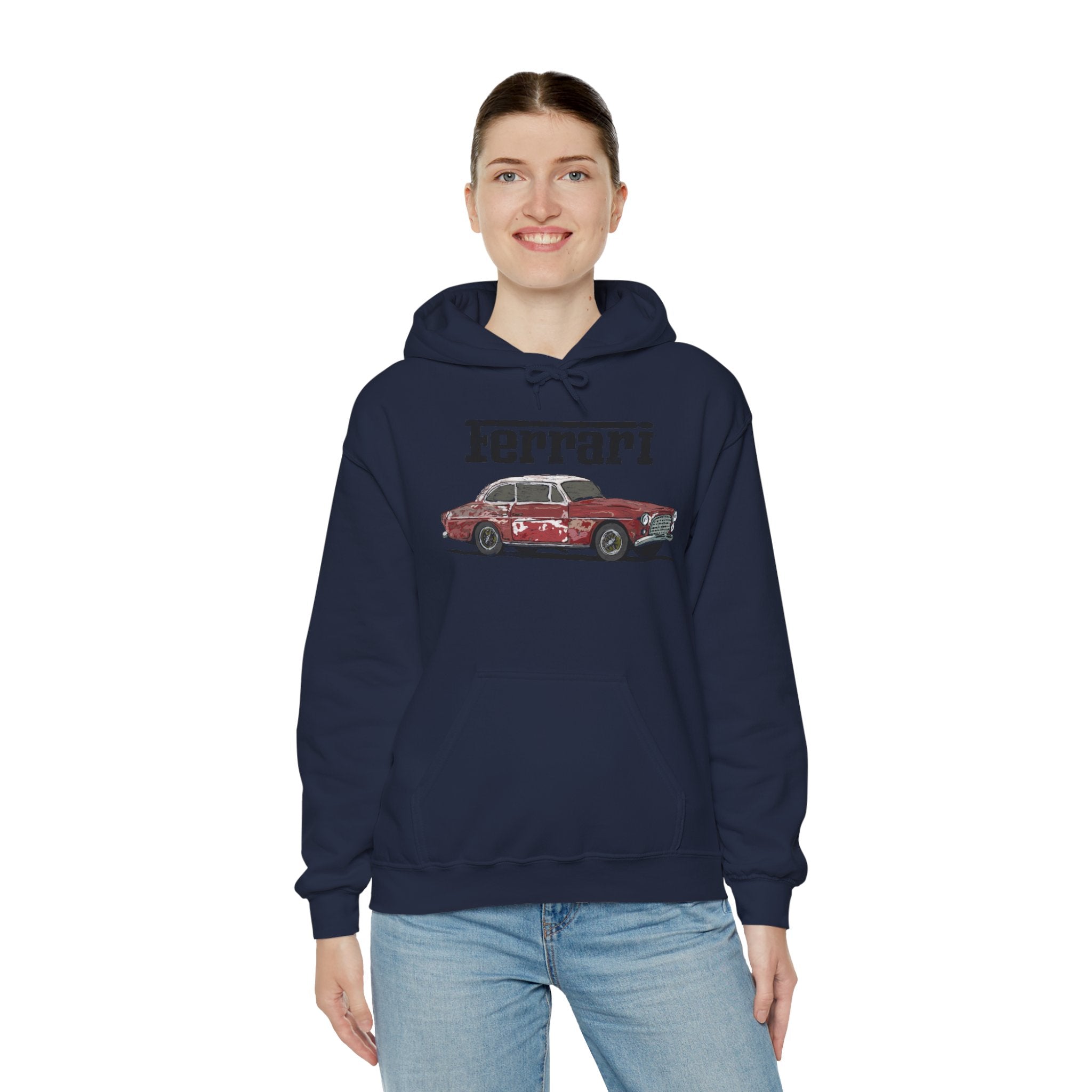 Ferrari America Classic Car Hoodie – Vintage Red Sports Car Graphic Sweatshirt