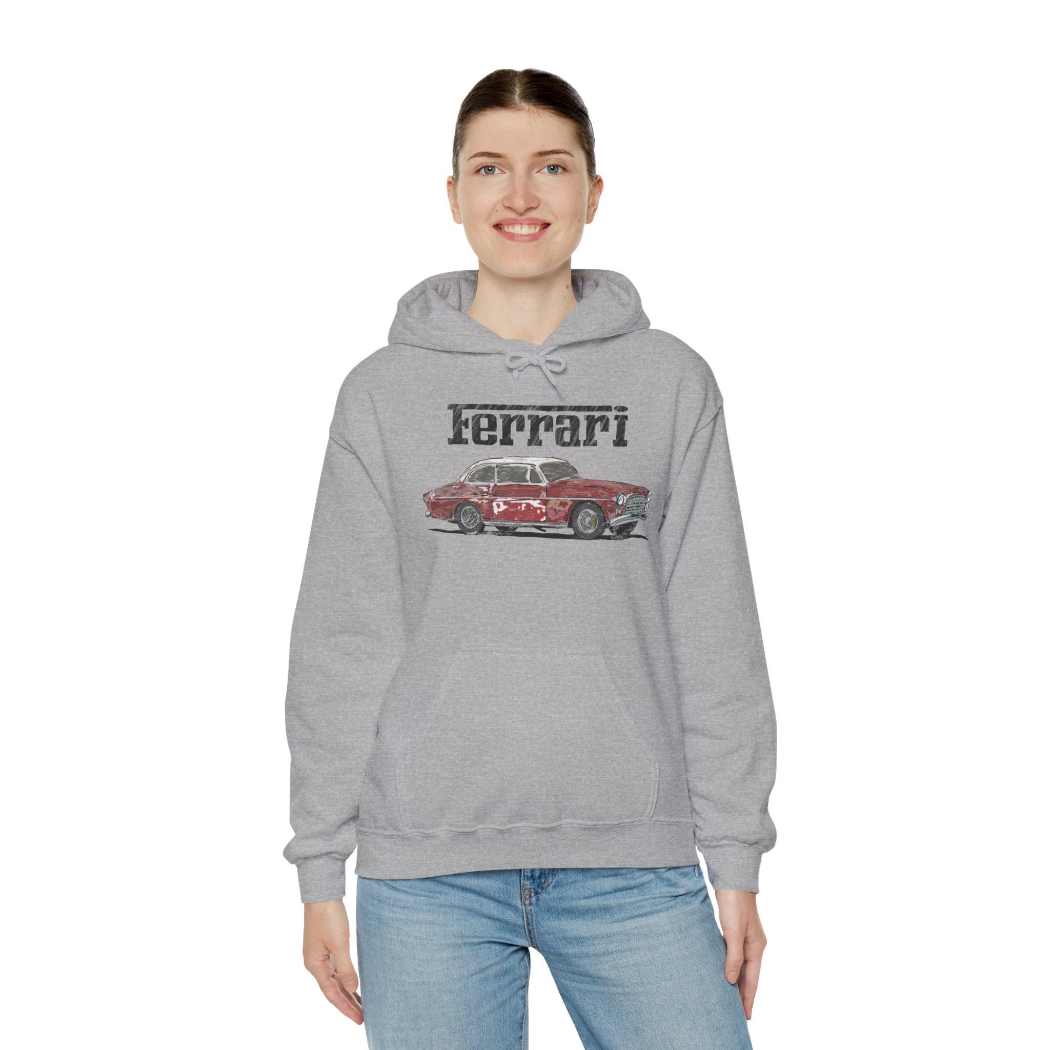 Ferrari America Classic Car Hoodie – Vintage Red Sports Car Graphic Sweatshirt