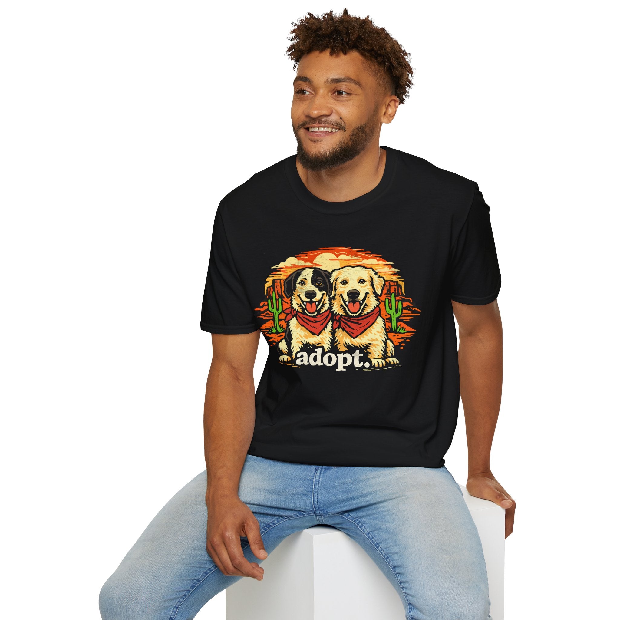 Milka and Icy Adopt Dogs T-Shirt — Retro Desert Puppy Rescue Tee