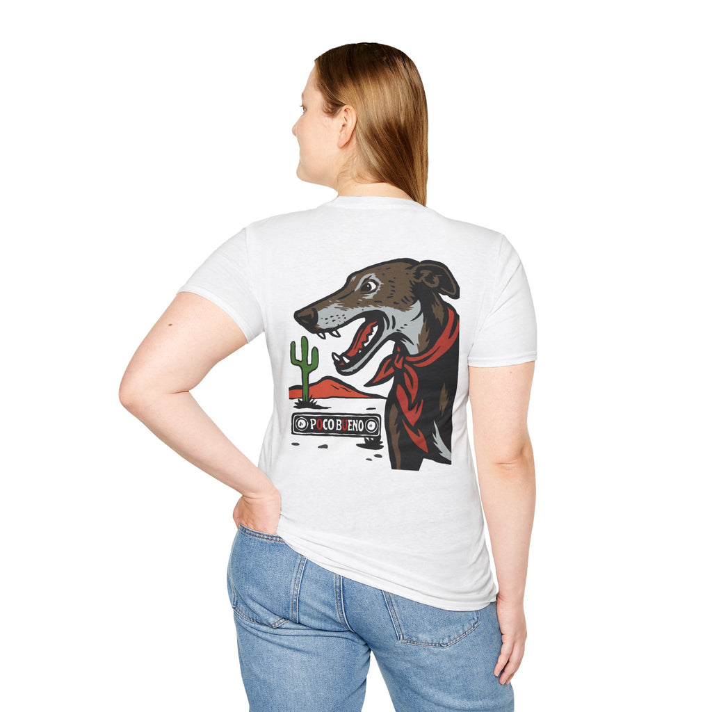 Dolly The Greyhound Desert Bandana T-Shirt — 'Poco Bueno' Graphic Tee