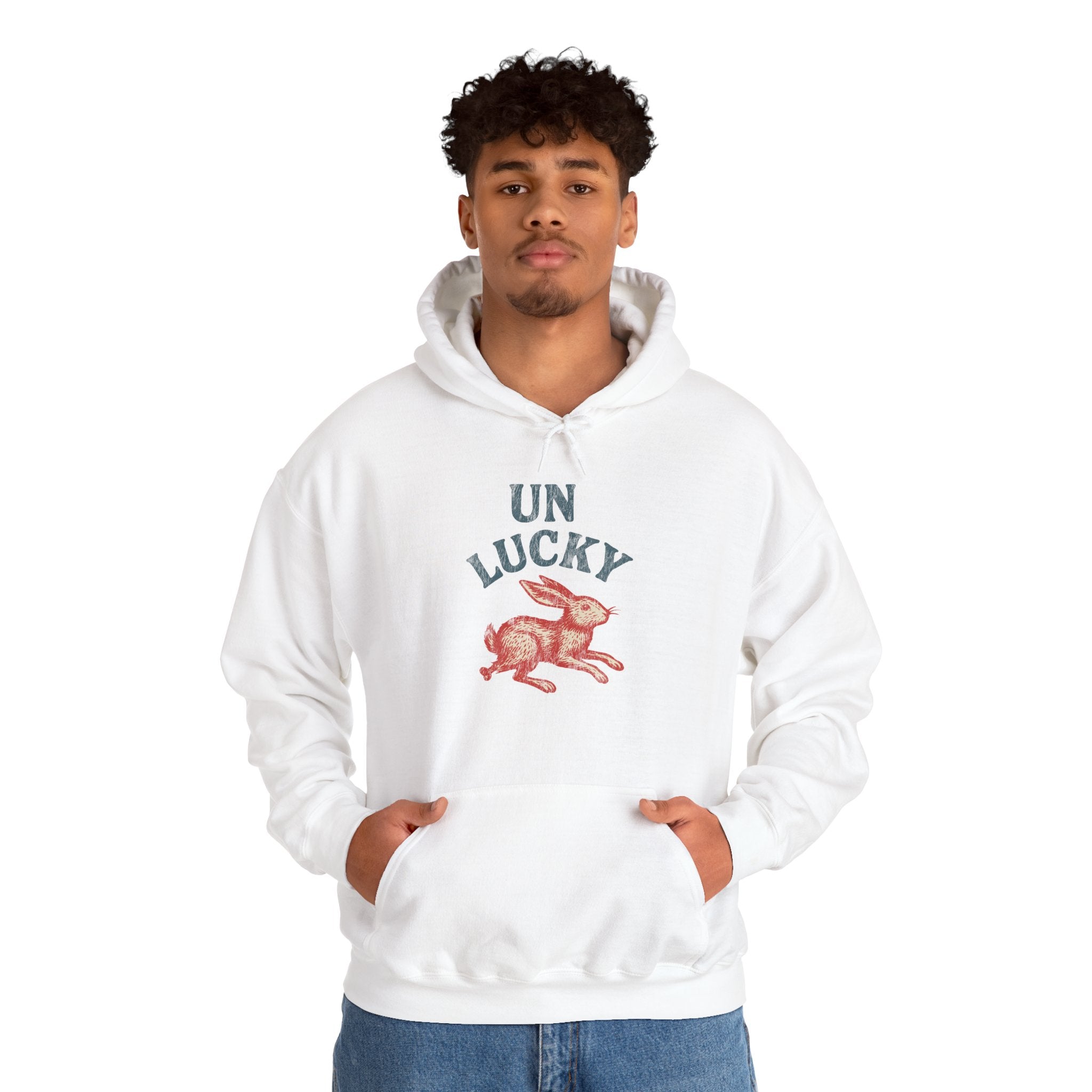 'Unlucky' Vintage Rabbit Graphic Hooded Sweatshirt